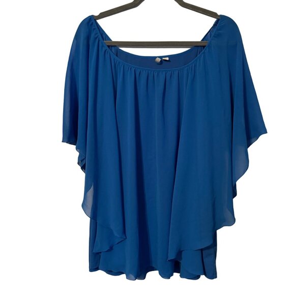 Tops - Elegant Blue Chiffon Overlay Tunic Blouse 26/28W women top